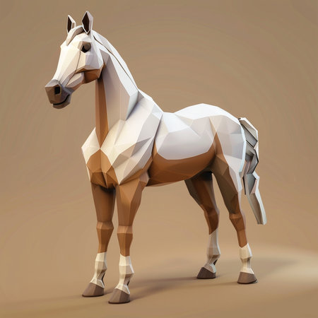 Polygonal horse on the brown background. 3D rendering.の素材