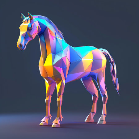 Abstract polygonal horse on a dark background. 3d renderingの素材