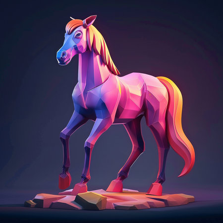 Horse in low poly style. Abstract polygonal illustration.の素材