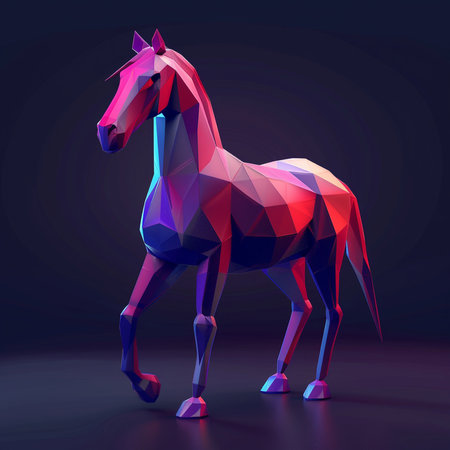 Polygonal horse on a dark background. Abstract vector illustration.の素材