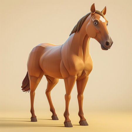 Brown horse on a beige background. 3D rendering. Side viewの素材