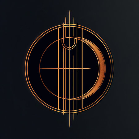 Illustration of a golden crescent moon on a black background.の素材