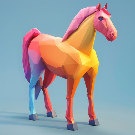 Colorful horse on a blue background. 3d render illustration.の素材