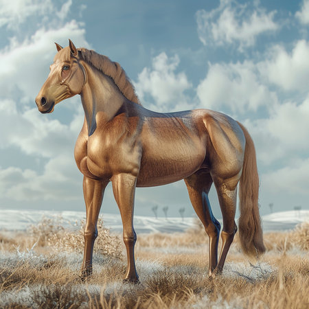 Horse in the steppe on a background of blue sky.の素材