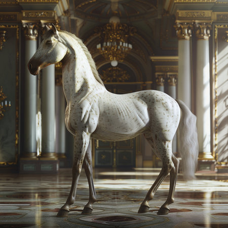 White horse in the interior of the palace. 3D rendering.の素材