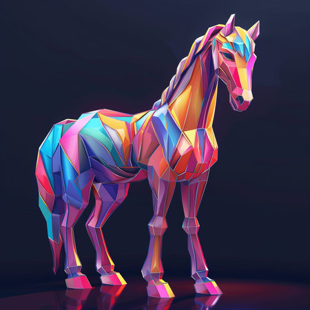 Colorful polygonal horse on a dark background. Vector illustration.の素材