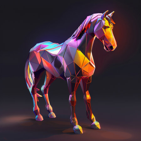 Colorful polygonal horse on a dark background. 3d renderingの素材
