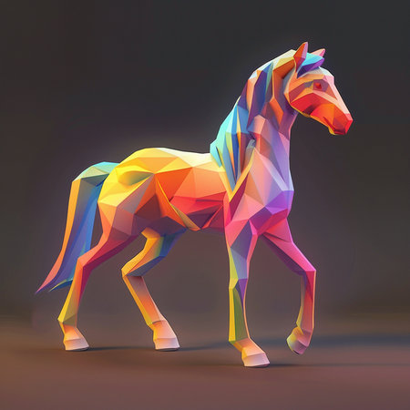 Polygonal horse on a dark background. 3d rendering.の素材