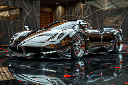 3D rendering of a brand-less generic concept car in a studio environmentの素材