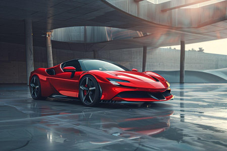 3D rendering of a brand-less generic concept car in studio environmentの素材