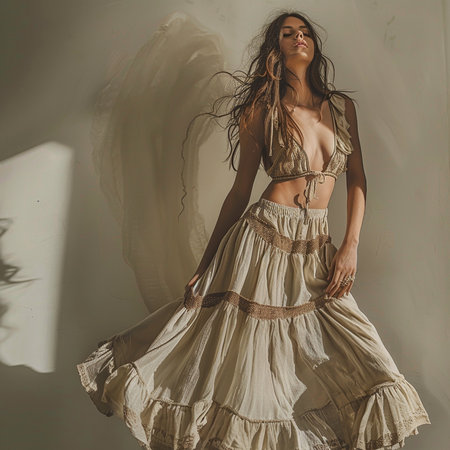 Sexy young woman in a white dress on a light background.の素材