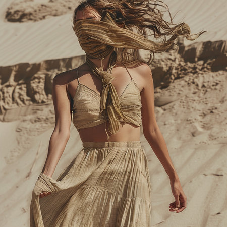 Beautiful woman in the desert. Girl in the sand dunes.の素材