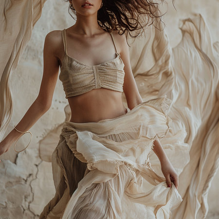 Close-up portrait of a beautiful woman in white lingerie.の素材