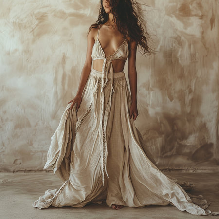 Beautiful sexy lady in elegant white dress. Portrait of fashion model girl indoorsの素材