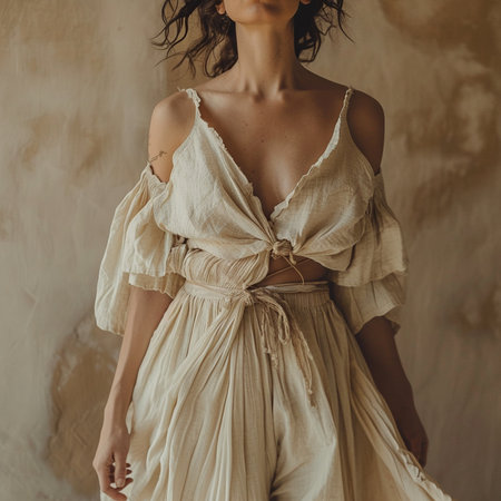 Beautiful sexy lady in elegant white dress. Portrait of fashion model girl indoorsの素材