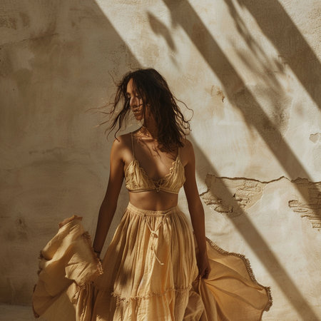 Portrait of a beautiful girl in a yellow dress in the studioの素材