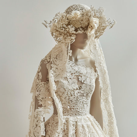 Wedding dress and bridal veil on a mannequinの素材