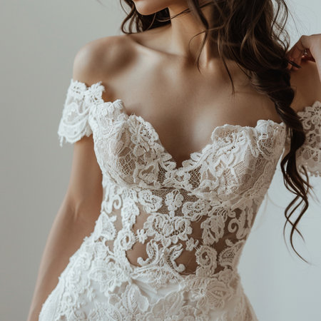 Beautiful sexy lady in elegant white dress. Portrait of fashion model girl indoorsの素材