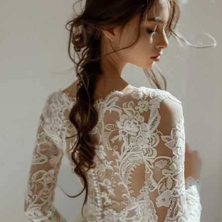 beautiful young bride in white wedding dress posing in the studio.の素材