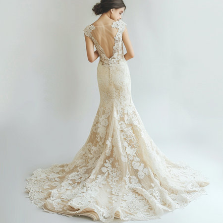 Wedding dress. Bride in a wedding dress on a white backgroundの素材