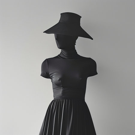 Fashion photo of a mannequin wearing black dress and hatの素材