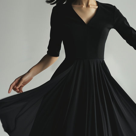 Fashion photo of elegant woman in black dress. Studio shot.の素材