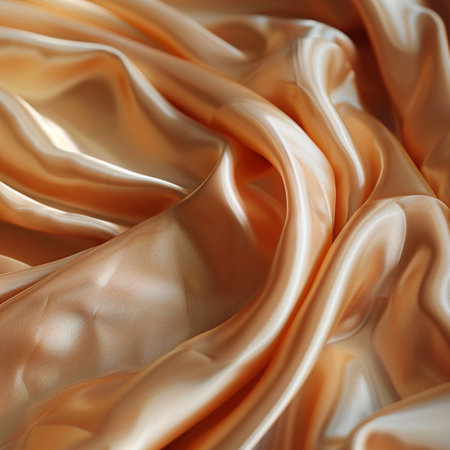 Closeup of golden satin fabric texture background. Whole background.の素材