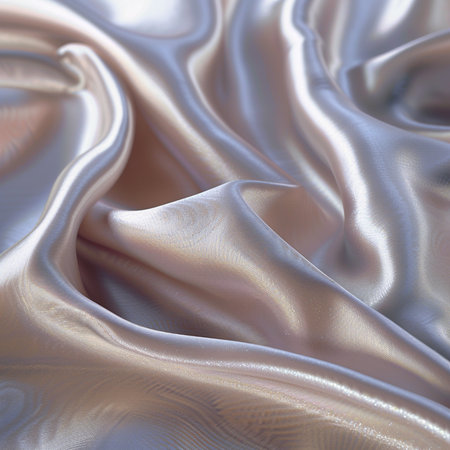 Closeup of rippled white satin fabric texture background.の素材