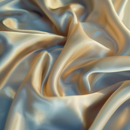 Closeup of rippled white silk fabric. Whole background.の素材