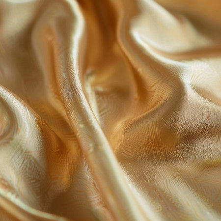 close up of golden satin fabric texture for background, soft focusの素材