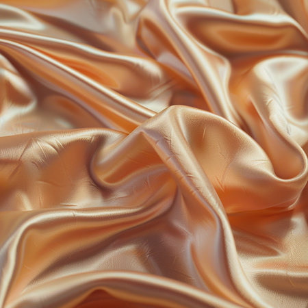 Closeup of rippled golden satin fabric as background textureの素材