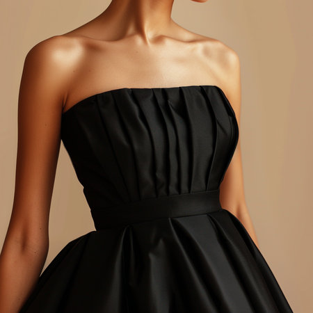 Fashionable black evening dress on a mannequin in the studioの素材