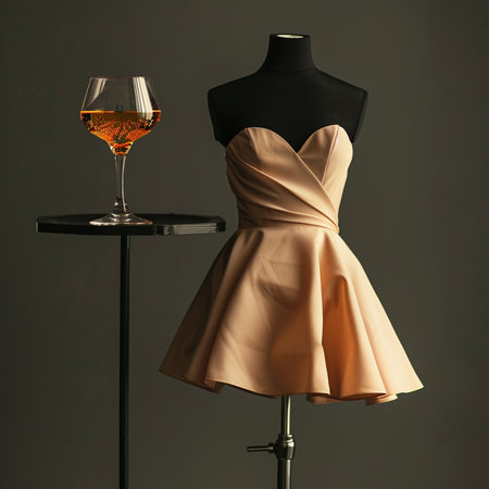 Wineglass with cognac and mannequin on gray backgroundの素材