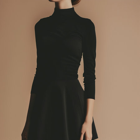 Fashion photo of elegant woman in black dress. Studio shot.の素材
