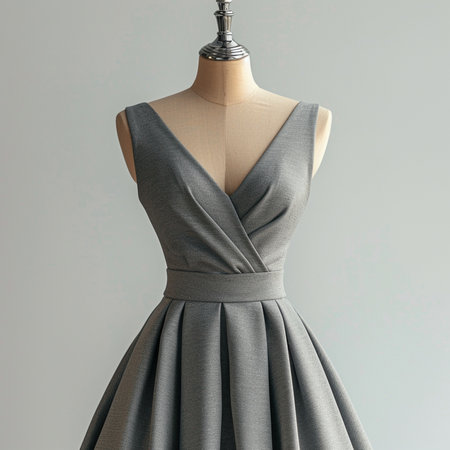 Fashionable gray dress on a mannequin on gray backgroundの素材