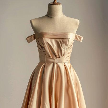 Wedding dress on a mannequin on a gray backgroundの素材