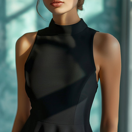 Fashion photo of a woman in black dress on a mannequinの素材