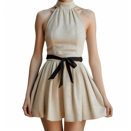 Fashionable dress on a mannequin on a white background.の素材