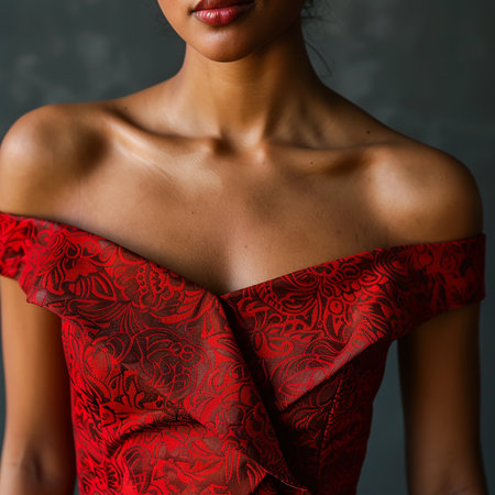 Close-up of a beautiful female body in a red corsetの素材