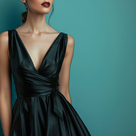 Beautiful woman in a black evening dress. Beauty, fashion.の素材