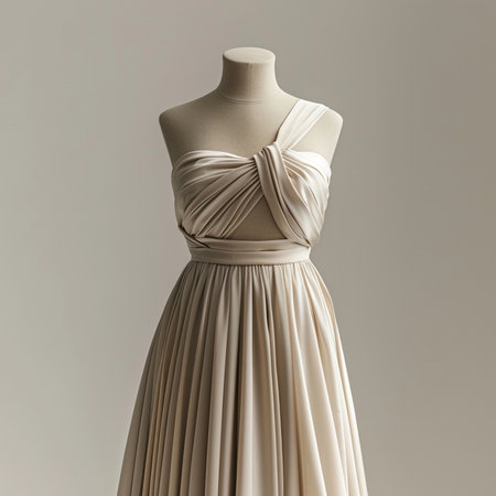 Wedding dress on a mannequin in a studio settingの素材