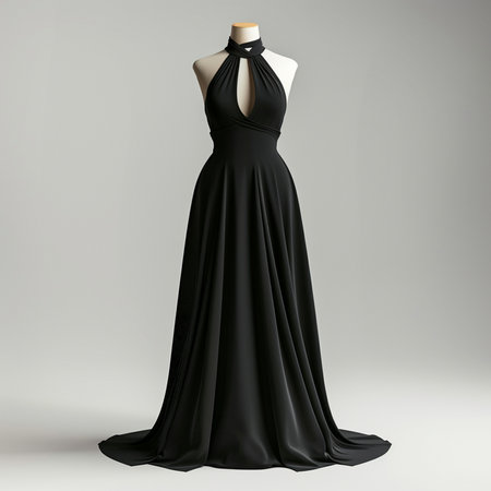 Black evening dress on a mannequin. 3d rendering.の素材