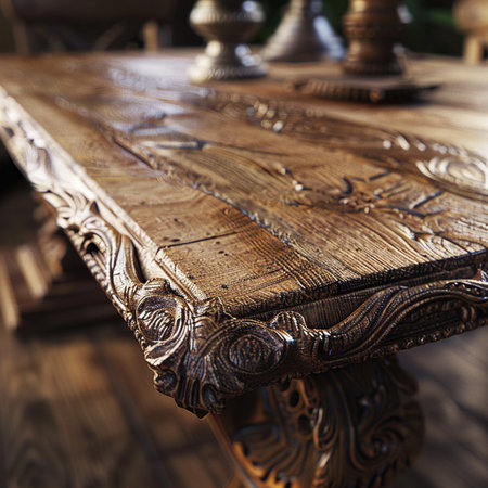 Vintage wooden table in the room. Selective focus. Shallow depth of fieldの素材