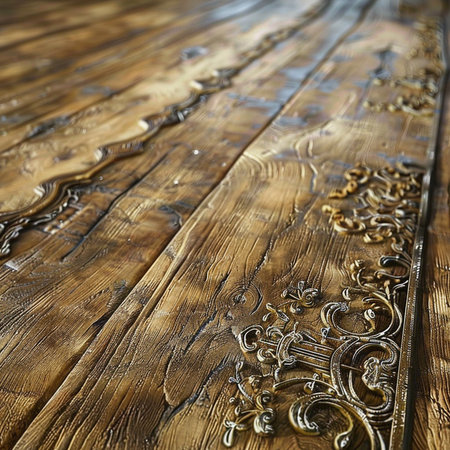 Old wooden door with decorative elements in the form of engravingの素材