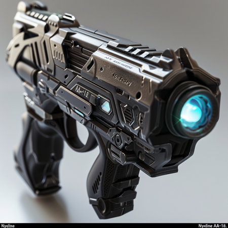 Studio shot of a Canon EOS 9mm pistol. Canon EOS 9mm is a submachine gun developed by Canon Inc.の素材