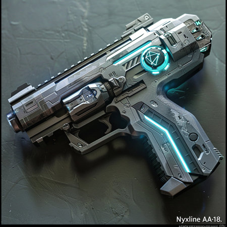 close-up of a model of a toy handgun on a dark backgroundの素材