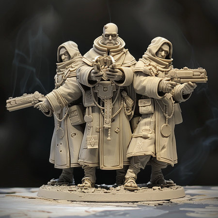 3D illustration of a group of soldiers with guns on a pedestalの素材