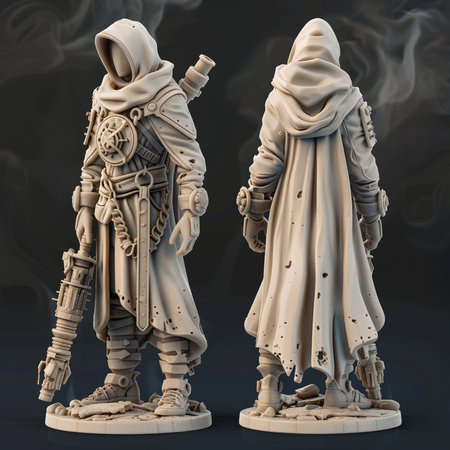 Statues of medieval knights on a dark background. 3d renderの素材