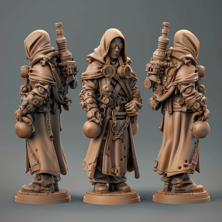 Statues of soldiers. 3d illustration. Isolated on gray background.の素材