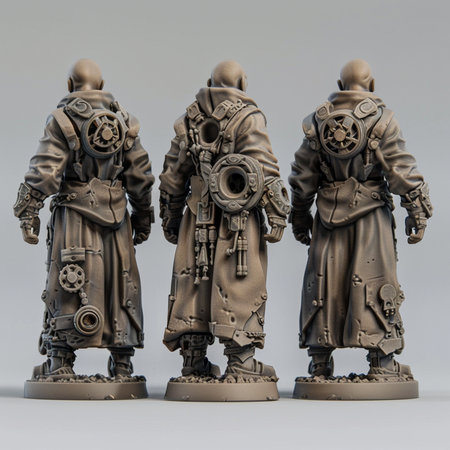 Plastic toy soldiers on a gray background. 3d rendering.の素材